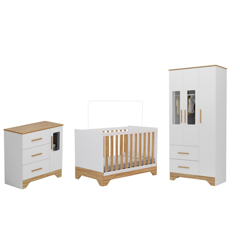 Quarto Completo Bebê Moveis Peroba Popy Berço Americano MDF