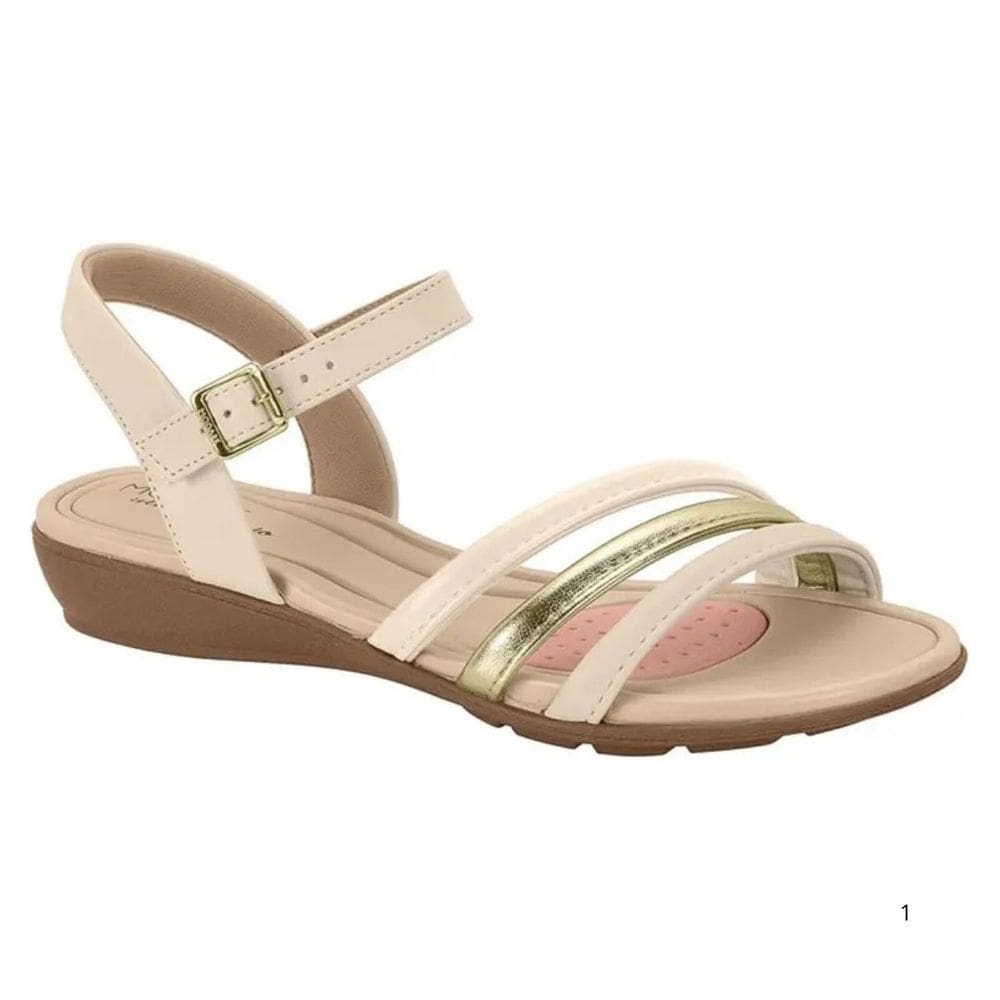 Sandália Modare Napa Stretch Confort Anabela Casual Feminina Creme Dourado