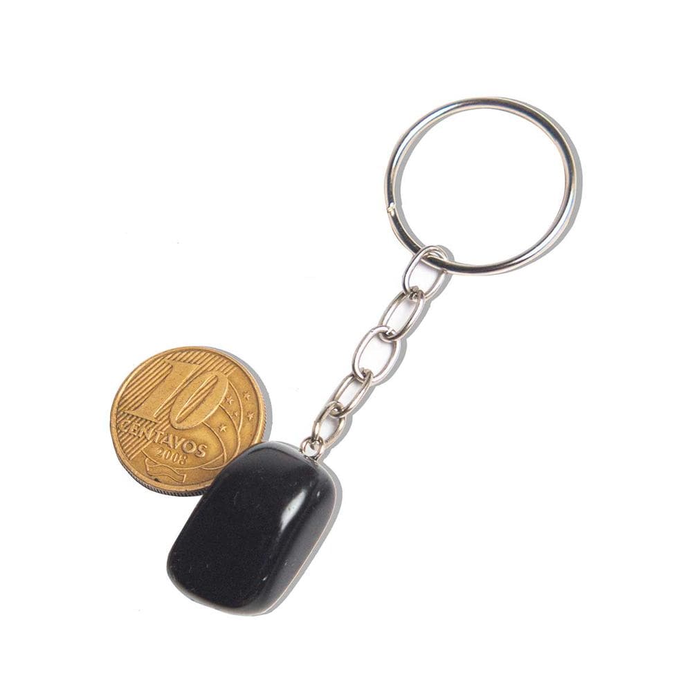 Chaveiro Pedrinha Obsidiana Negra Rolada Natural Prateado