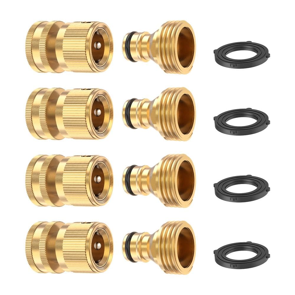 Conector rápido para mangueira de jardim Kesfitt Solid Brass 3/4 GHT (4 conjuntos)