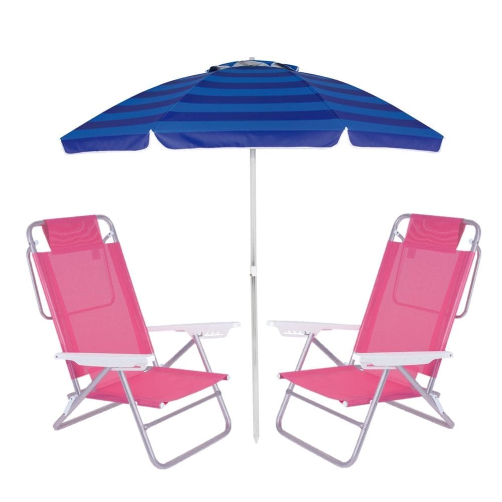 Kit Praia Guarda Sol Articulado 2m Cadeira Reclinável Summer 6 Posições Até 110kg Alumínio - Mor
