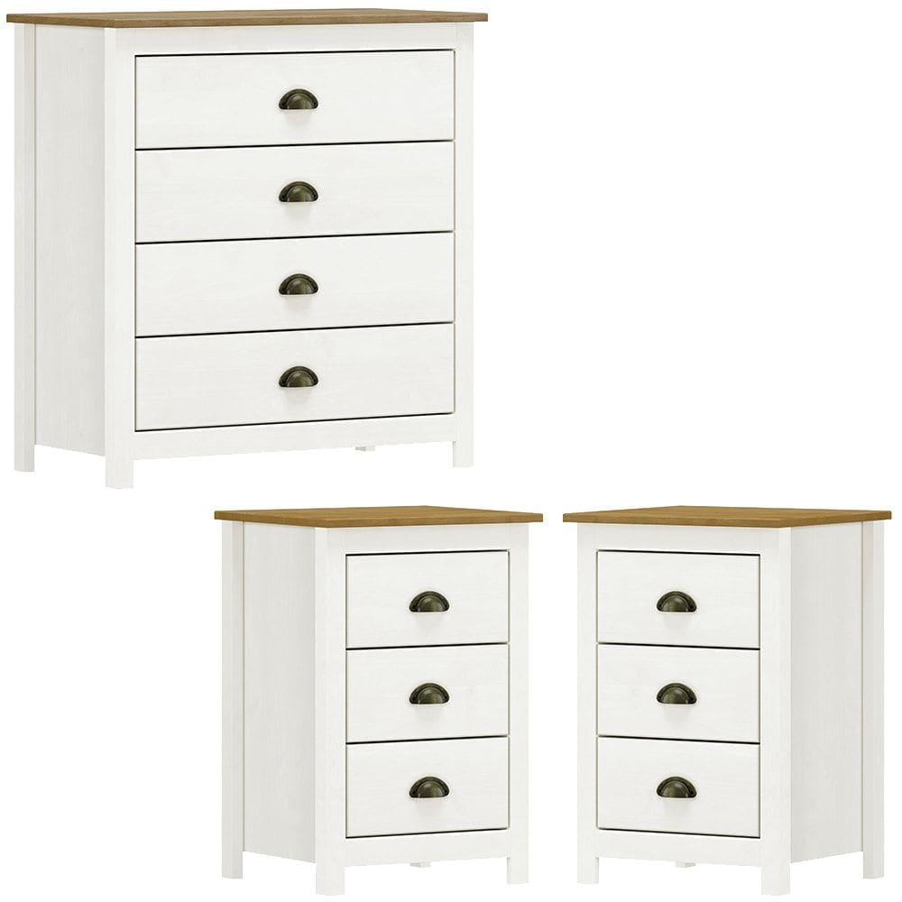 Comoda 4 Gv 02 Mesas de Cabeceira 3 Gv Madeira Maciça Branco Freijo Milani Store