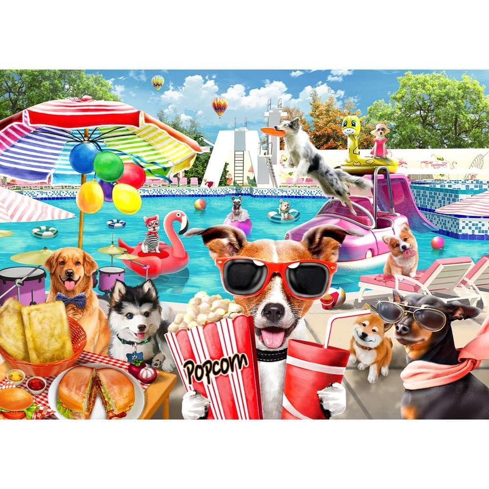 Quebra-cabeça HUADADA 1000 peças para cães, festa na piscina para adultos