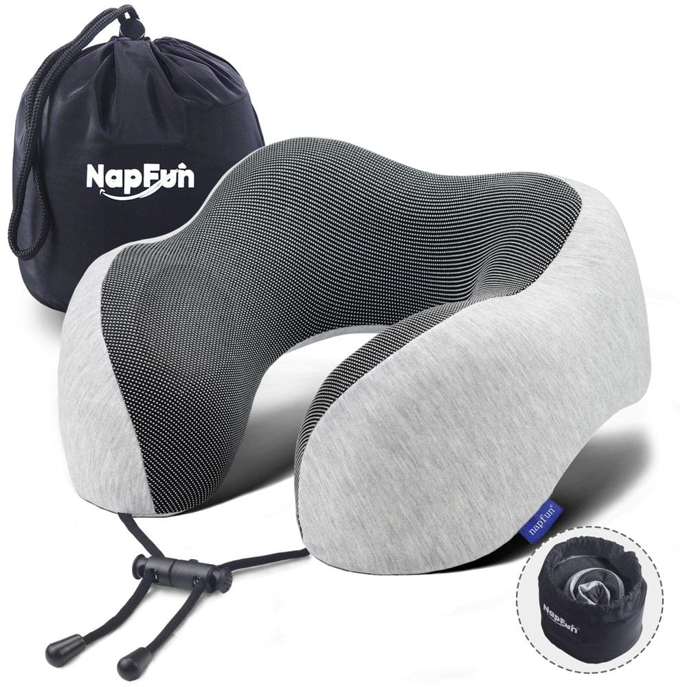 Almofada de pescoço Napfun para viajar, espuma viscoelástica 100% pura
