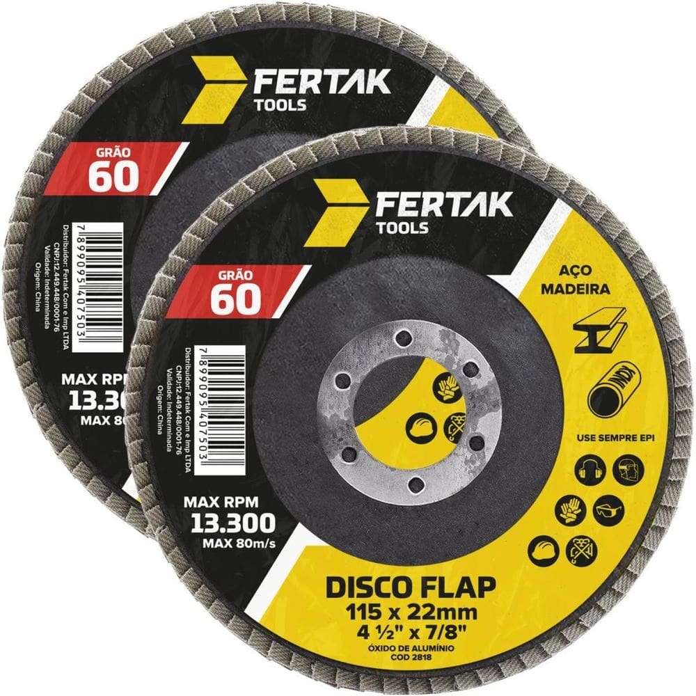 Disco Lixa Flap 115Mm Grão 60 Madeira Aço Desbaste 02 Un