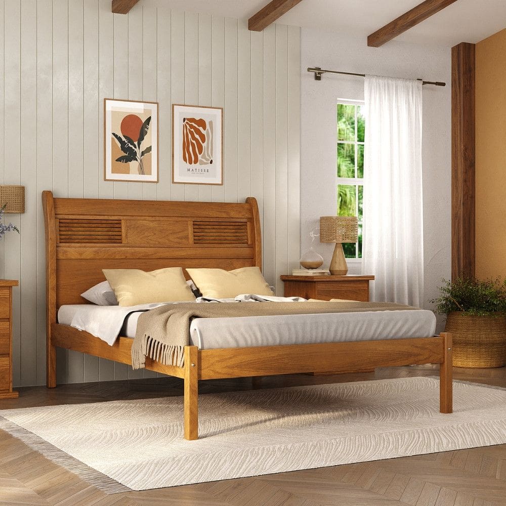 Cama King em Madeira Maciça Veneziana Móveis Nathalia