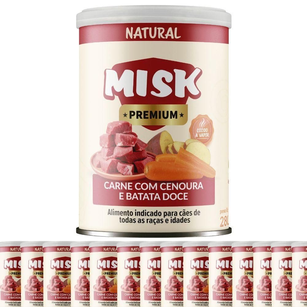 Kit 15 Ração úmida Natural Misk Carne C/ Cenoura Batata Doce