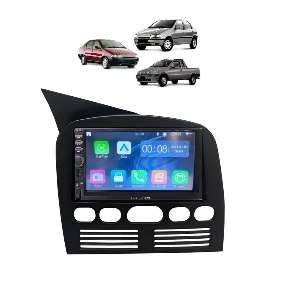 Kit Multimídia Palio Siena Strada 1996 / 2003 7 Pol CarPlay AndroidAuto - 7810HCPAA FirstOption