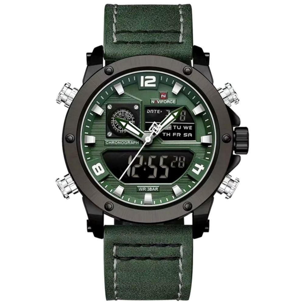 Relógio Masculino De Exibição Dupla Esportivo Militar De Quartzo Impermeavel 3atm À Prova Da Água Verde