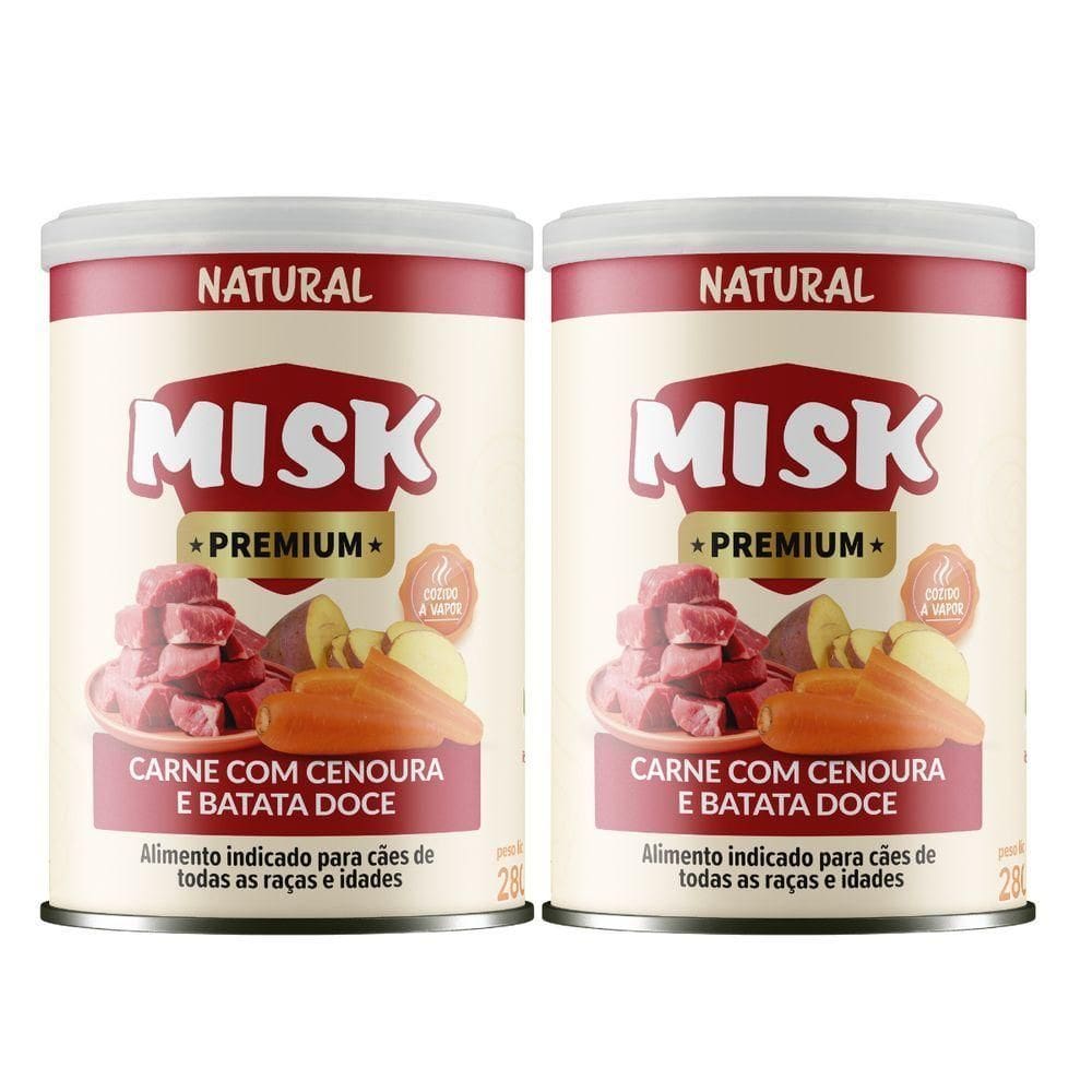 Kit 2 Ração úmida Natural Misk Carne Com Cenoura Batata Doce