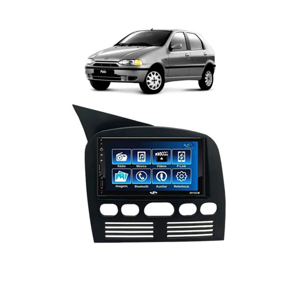 Kit Multimídia Palio Strada Siena 1996 / 2003 Mp5 7 Pol Bt Usb Fm Leitor SD Espelhamento