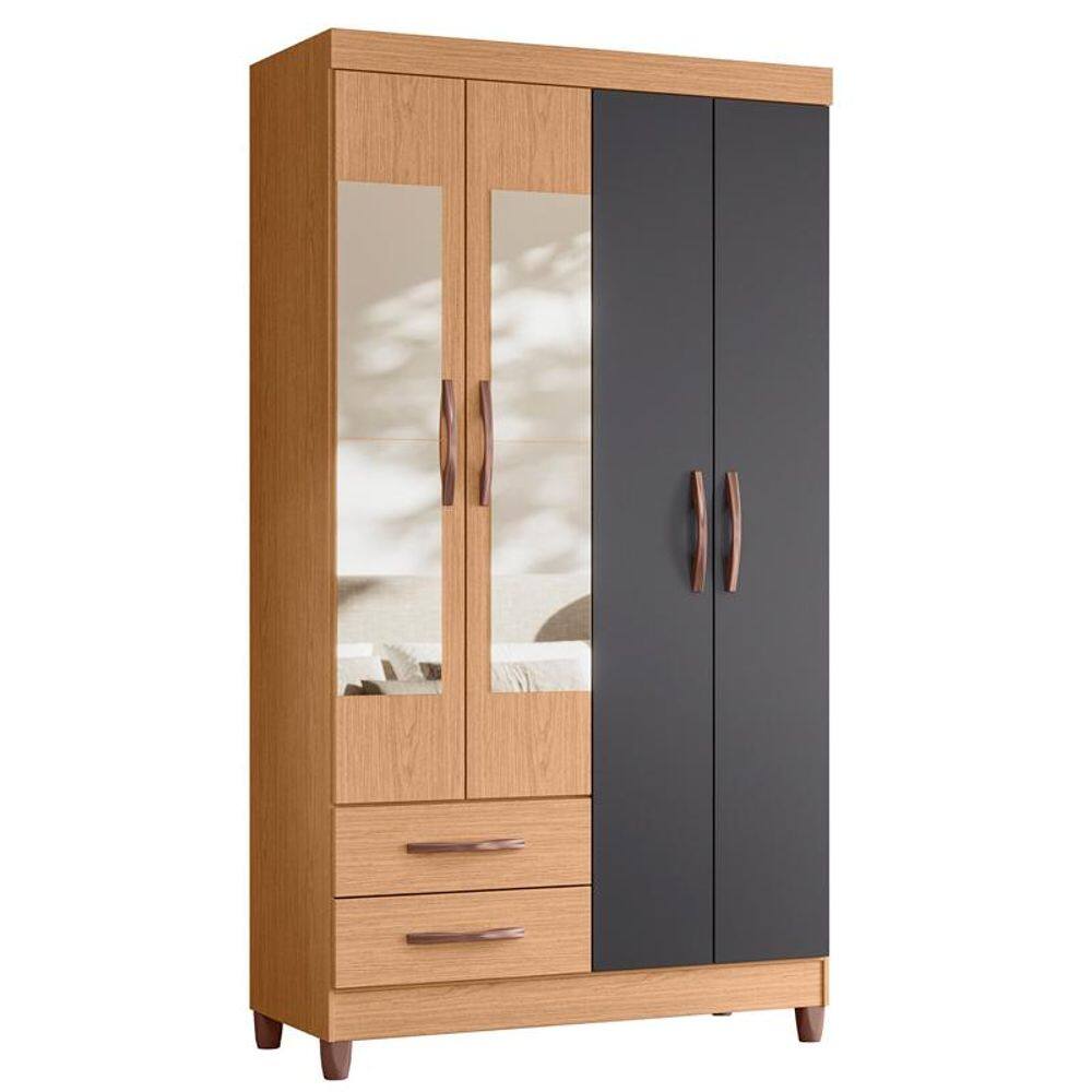 Guarda Roupa Âmbar 4 Portas com Espelho Freijó/Titanium - ABZ