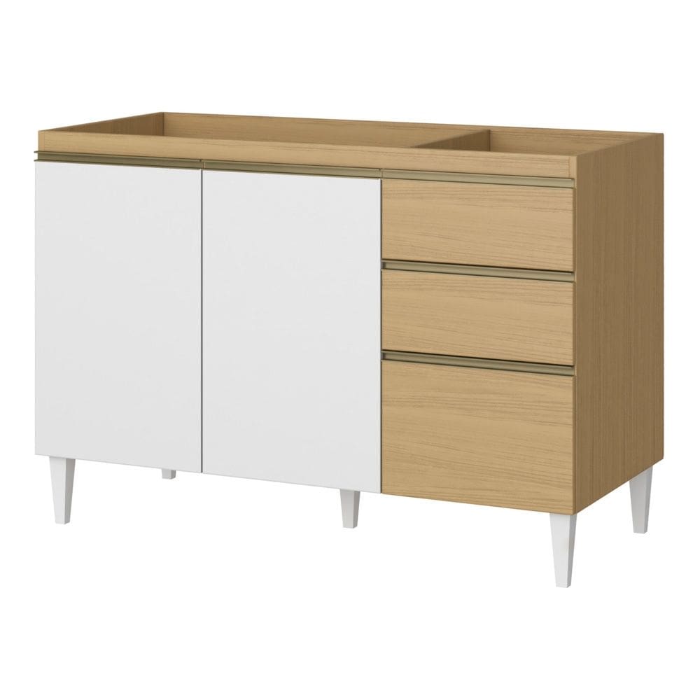 Balcão Gabinete Sofia Para Pia de 120cm Sem Tampo 03 Portas e 02 Gavetas Atacama Branco - Desk Design