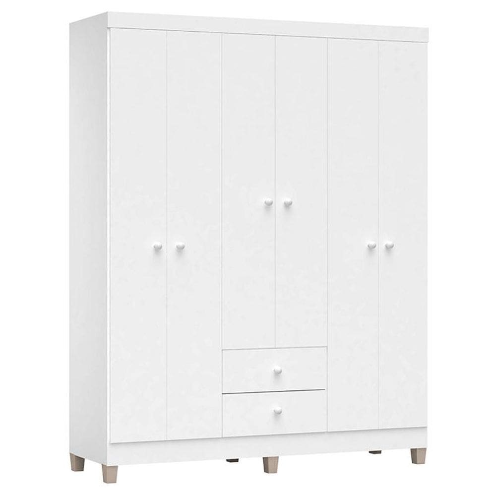 Guarda Roupa Infantil Baby Kids 6 Portas Branco Brilho - Incorplac