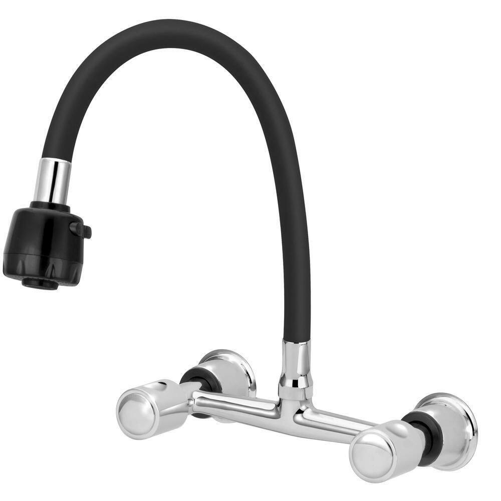 Torneira Misturador Parede Cozinha Flexível Duplo Jato Preto