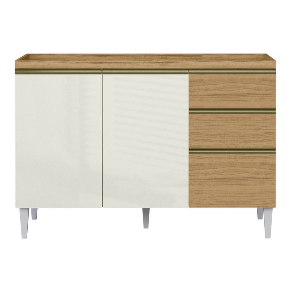 Balcão Gabinete Sofia Para Pia de 120cm Sem Tampo 03 Portas e 02 Gavetas Atacama Off White - Desk Design