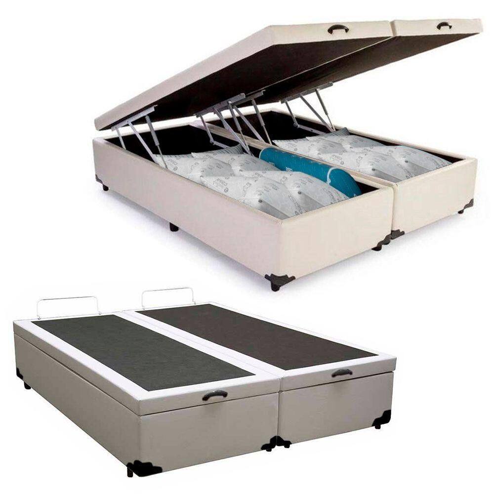 Cama Box Baú Casal Bipartido Sintético Serene Branco 138x188x44