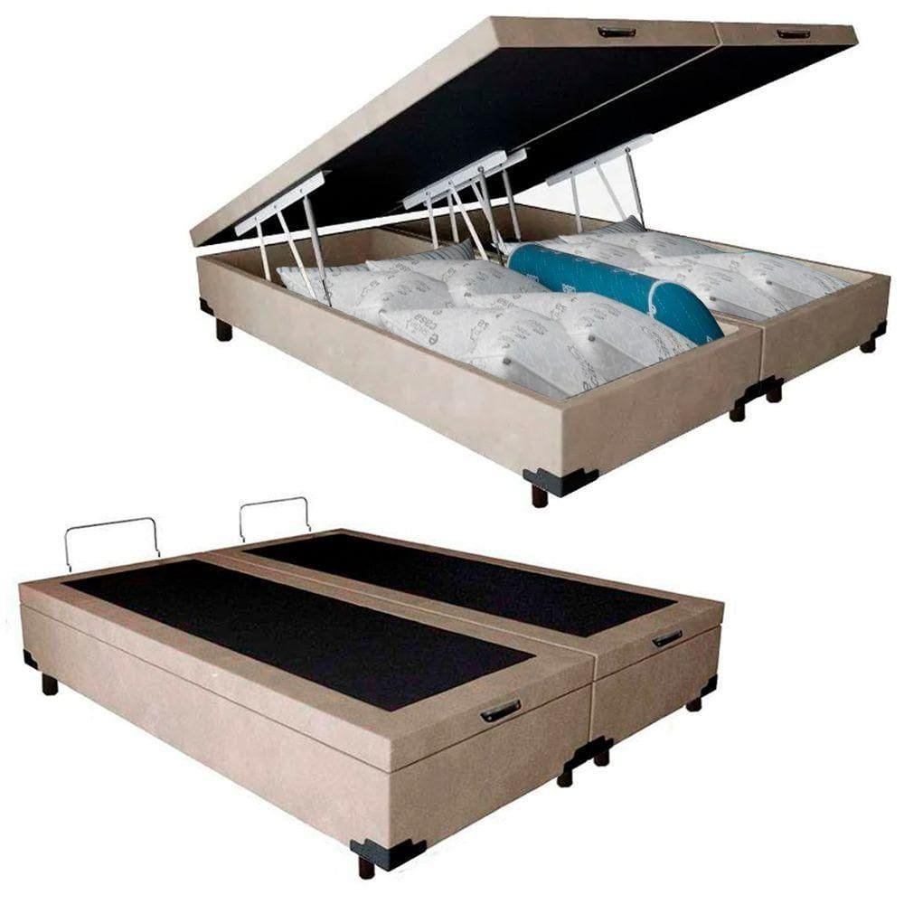 Cama Box Baú Queen Bipartido Suede Serene Bege 158x198x44