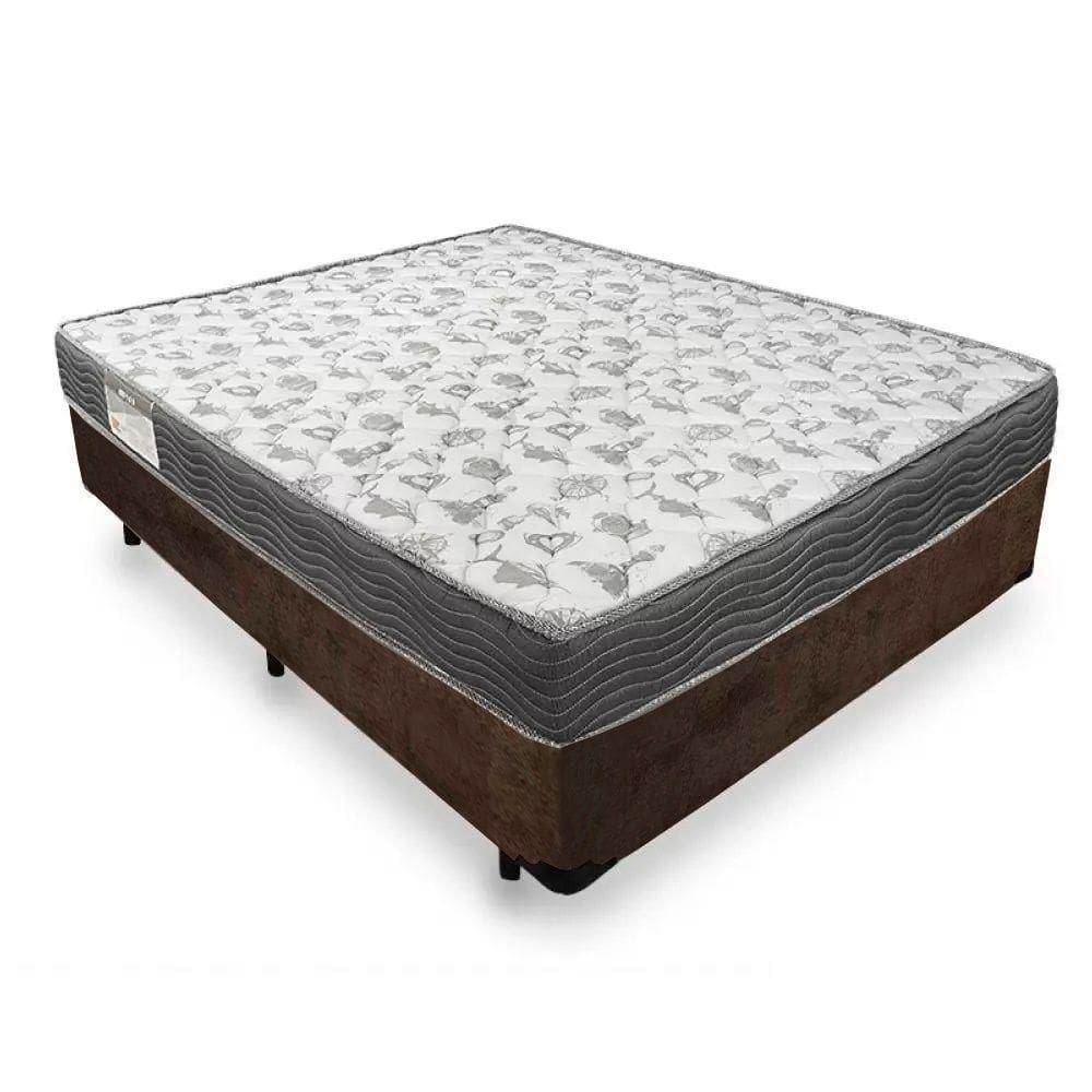 Cama Box Casal Suede + Colchão De Molas Ensacadas - Serene - 138x188x58cm Marrom