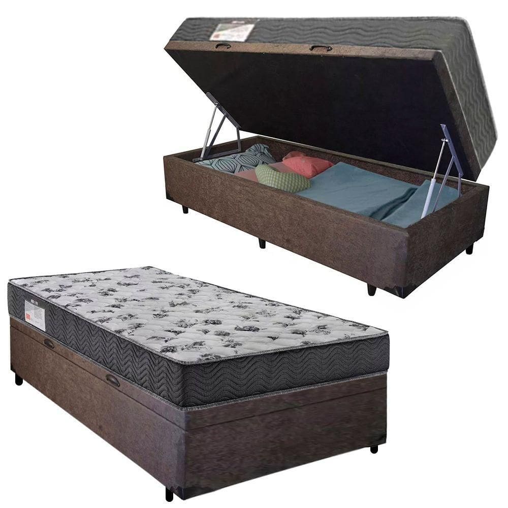 Cama Box Baú Solteiro Suede + Colchão De Espuma D33 Serene 88cm Marrom