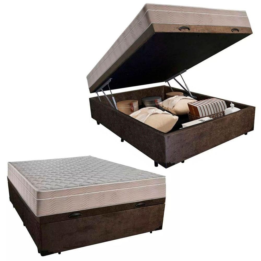 Cama Box Baú Casal Suede + Colchão Serene Molas Ensacadas 138x188x69 Marrom