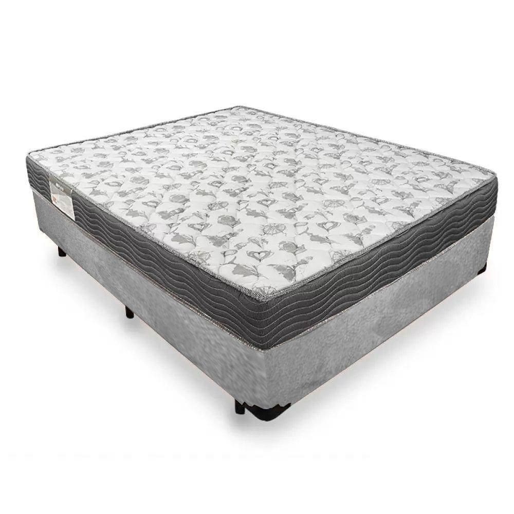 Cama Box Casal Suede + Colchão De Espuma D33 - Serene - 138cm Cinza
