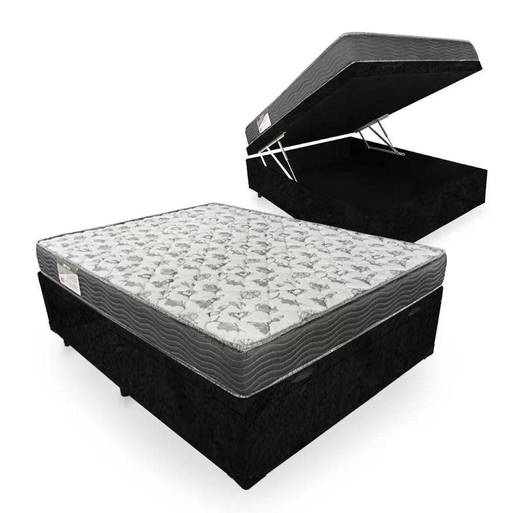 Cama Box Baú Casal Suede + Colchão De Espuma D33 Serene 138cm Preto
