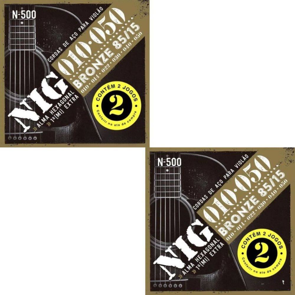Kit 4 Jogos Encordoamento Violão Aço Bronze Nig N500 .010”