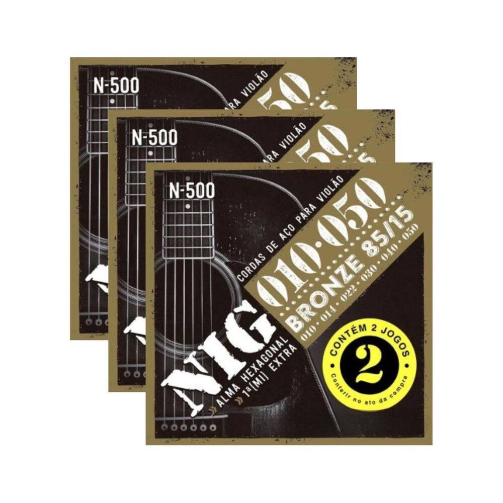 Kit 6 Jogos Encordoamento Violão Aço Bronze Nig N500 .010”