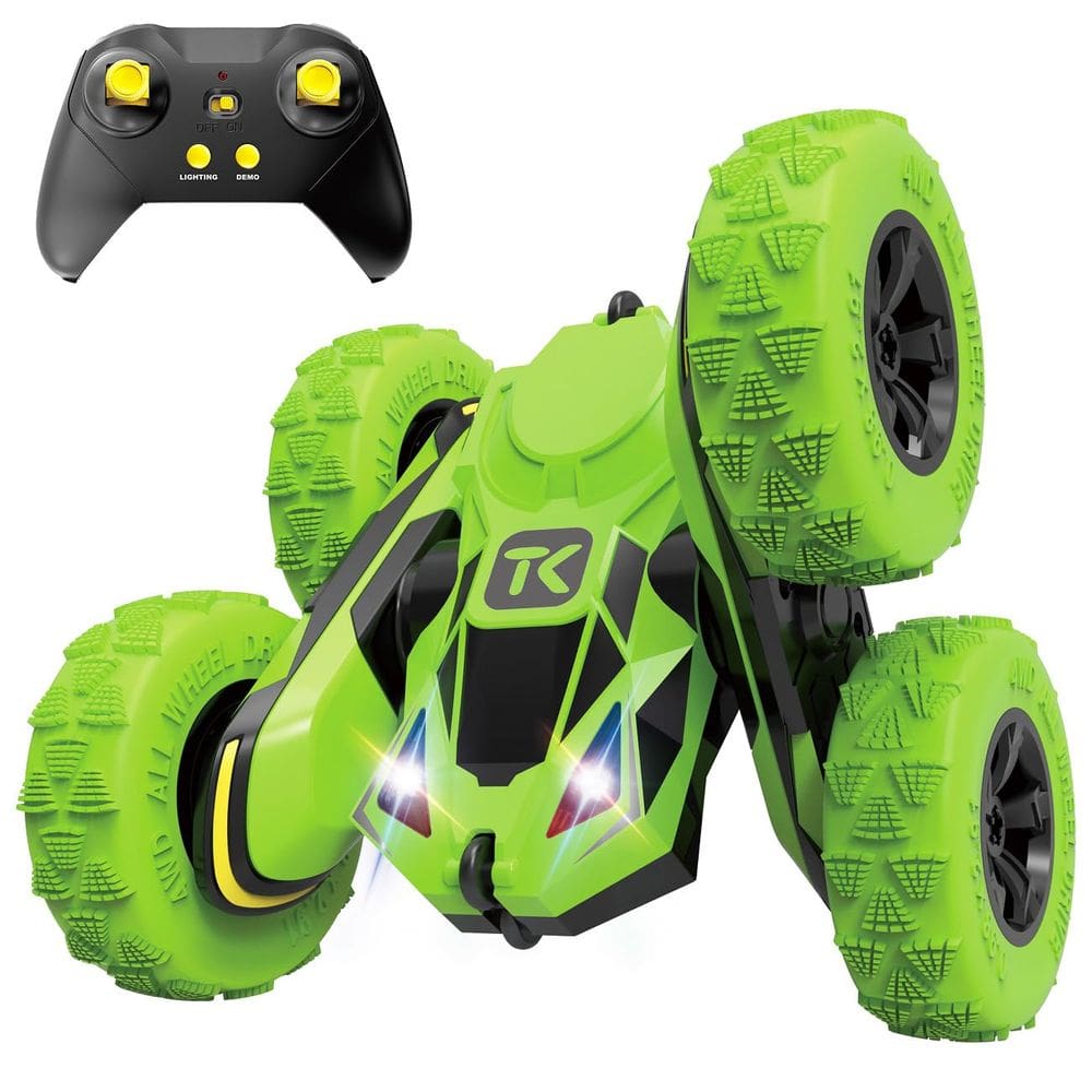 Controle remoto RC Stunt Cars Threeking de dupla face verde