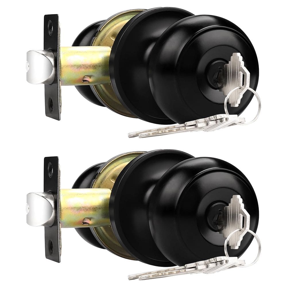 Fechadura de porta Probrico Keyed Entry Exterior Interior, pacote com 2 unidades pretas