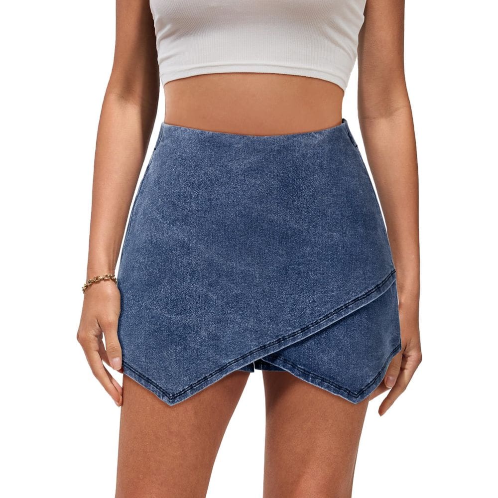Jean Wrap Skort Luvamia Trendy Blue Wrap para mulheres, tamanho grande 16/18
