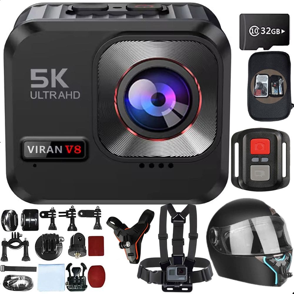 Kit Câmera De Ação VIRAN V8 5k Wifi 32gb Suporte Capacete Moto Peito Estabilizador Prova D`água