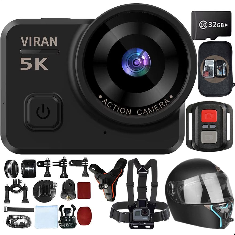 Kit Câmera De Ação VIRAN V10 5k Wifi 32gb Suporte Capacete Moto Peito Estabilizador Prova D`água