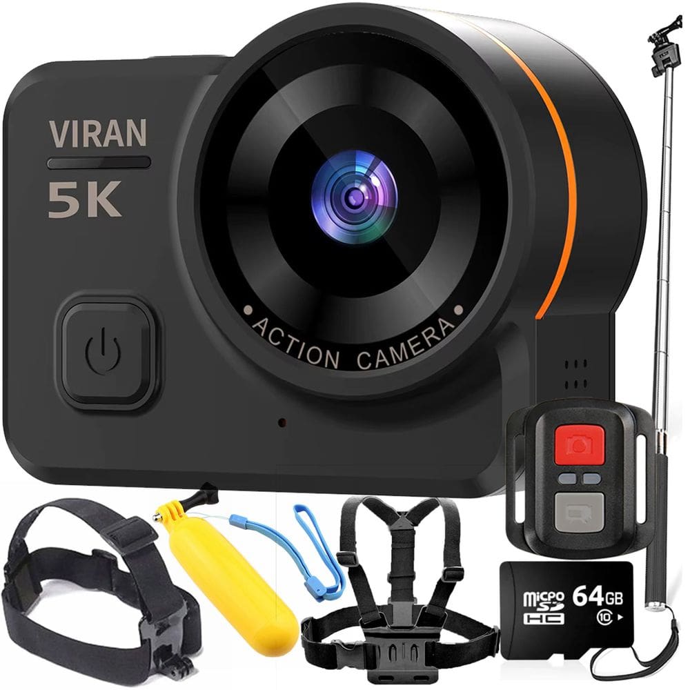 Kit Câmera De Ação VIRAN V10 5k 64gb Controle Wifi Estabilizador Bastão Boia Suporte Peito e Cabeça