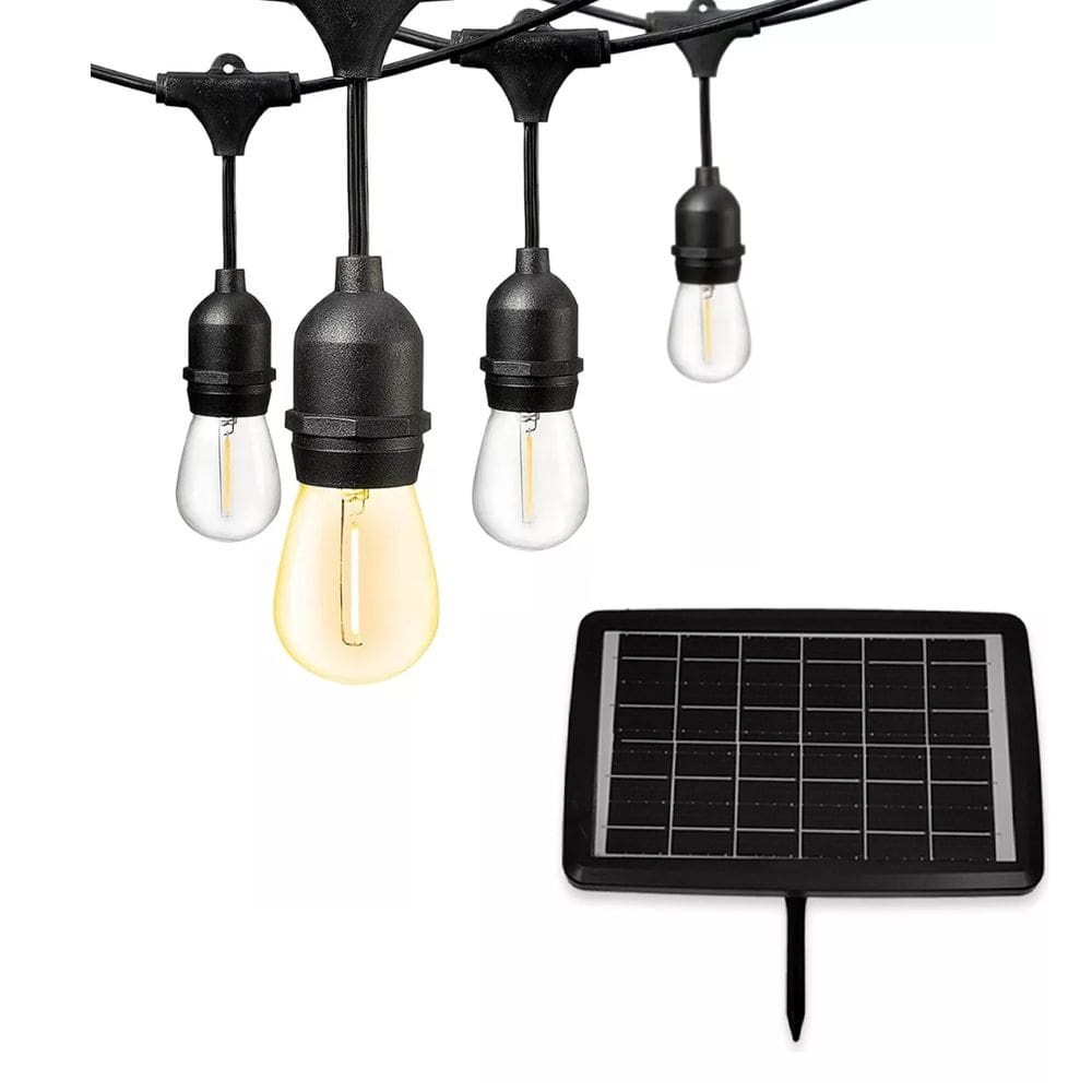 Varal Solar 20 Lampadas 12 Metros Placa Solar Led Filamento Cordao Decoraçao Festa Jardim Quintal Iluminaçao