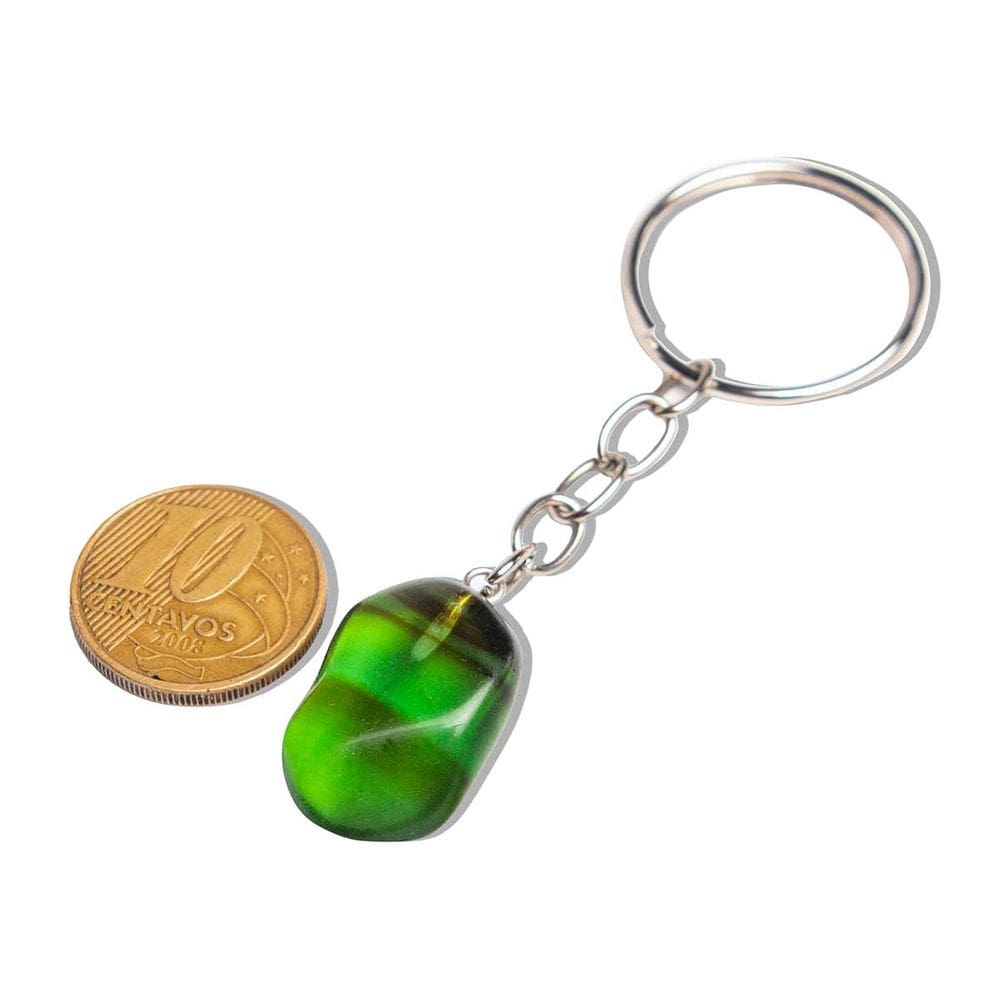 Chaveiro Pedrinha Obsidiana Verde Rolada Prateado