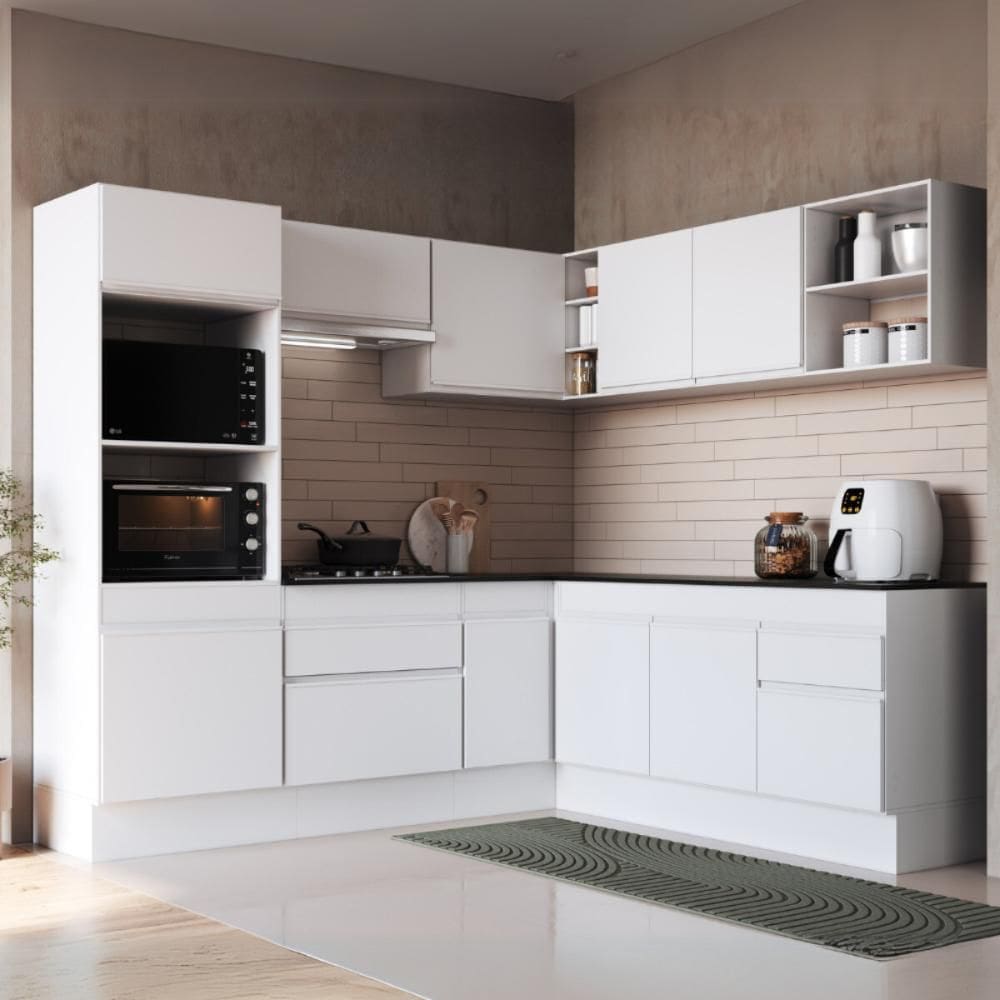 Cozinha Completa de Canto Modulada 7 Peças com Rodapé Veneza Multimóveis MP2249