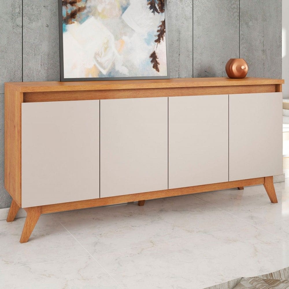 Balcão Buffet Stylo 4 Portas Marrom/Off White - Viero Móveis