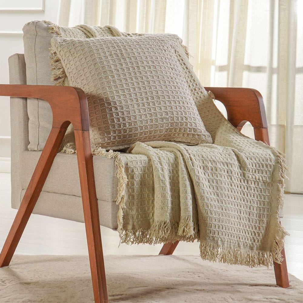 Manta Decorativa para Sofá Waffle 100% Algodão 120x150cm