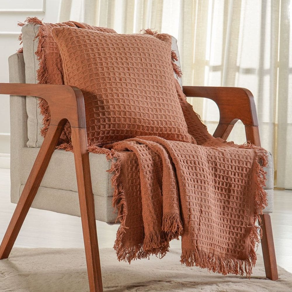 Manta Decorativa para Sofá Waffle 100% Algodão 160x220cm