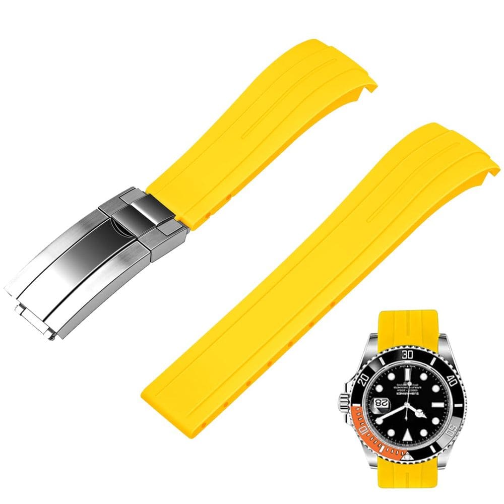 Pulseira de relógio Juntan Curved End Rubber Amarela 20 mm 22 mm Vermelha