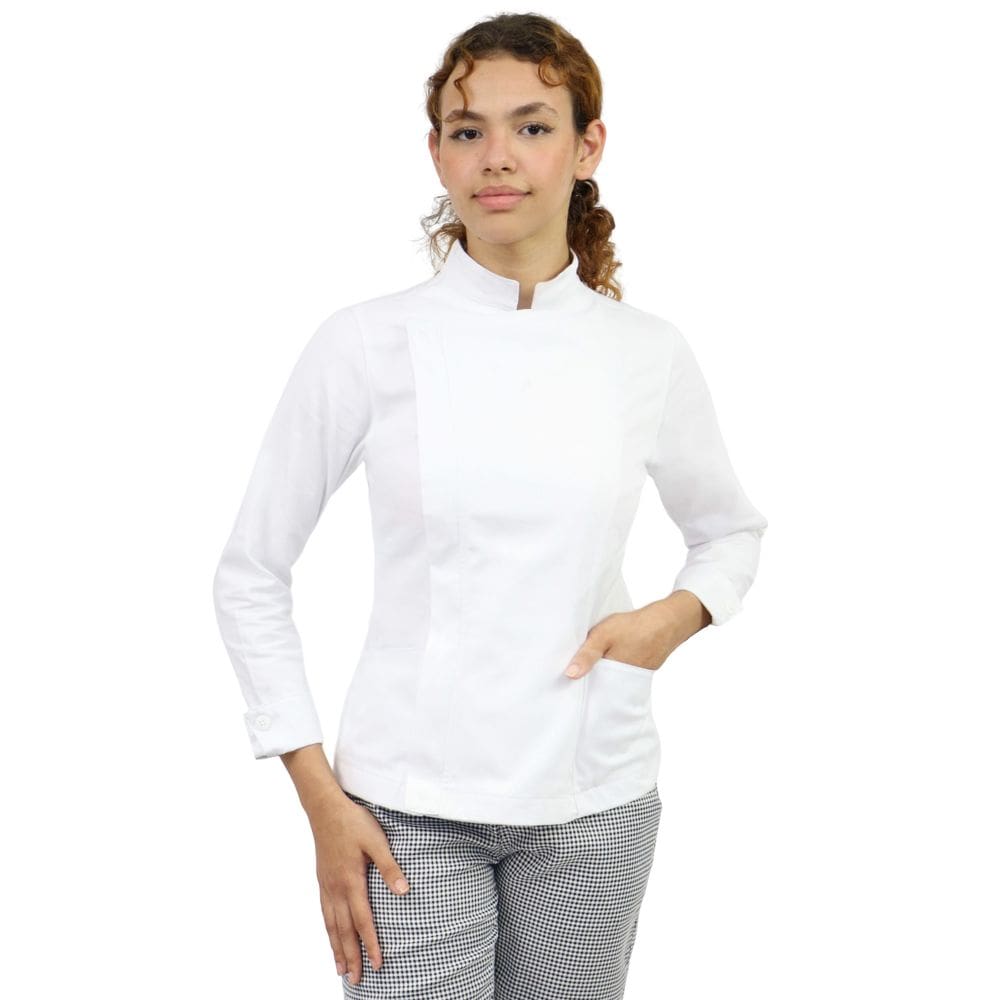 Dólmã chef de cozinha feminina com Zíper em algodão