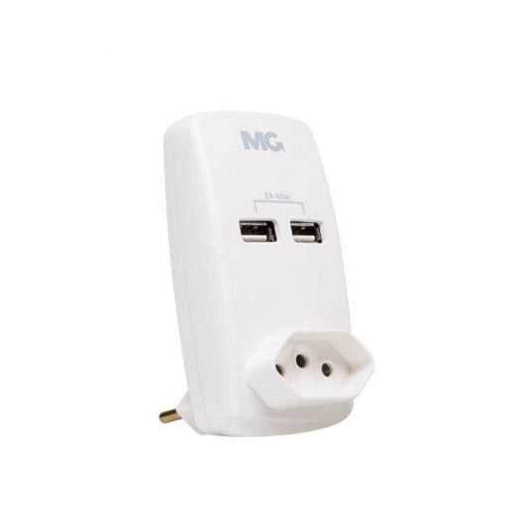 Plug 2p+t Adaptador Com 2 Tomadas Usb + 1 Tomada 2p+t 10a Mg