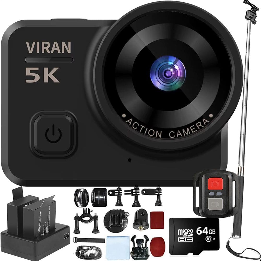 Kit Câmera De Ação VIRAN V10 5k 64gb Controle Wifi Estabilizador Bastão 03 Baterias + Carregador