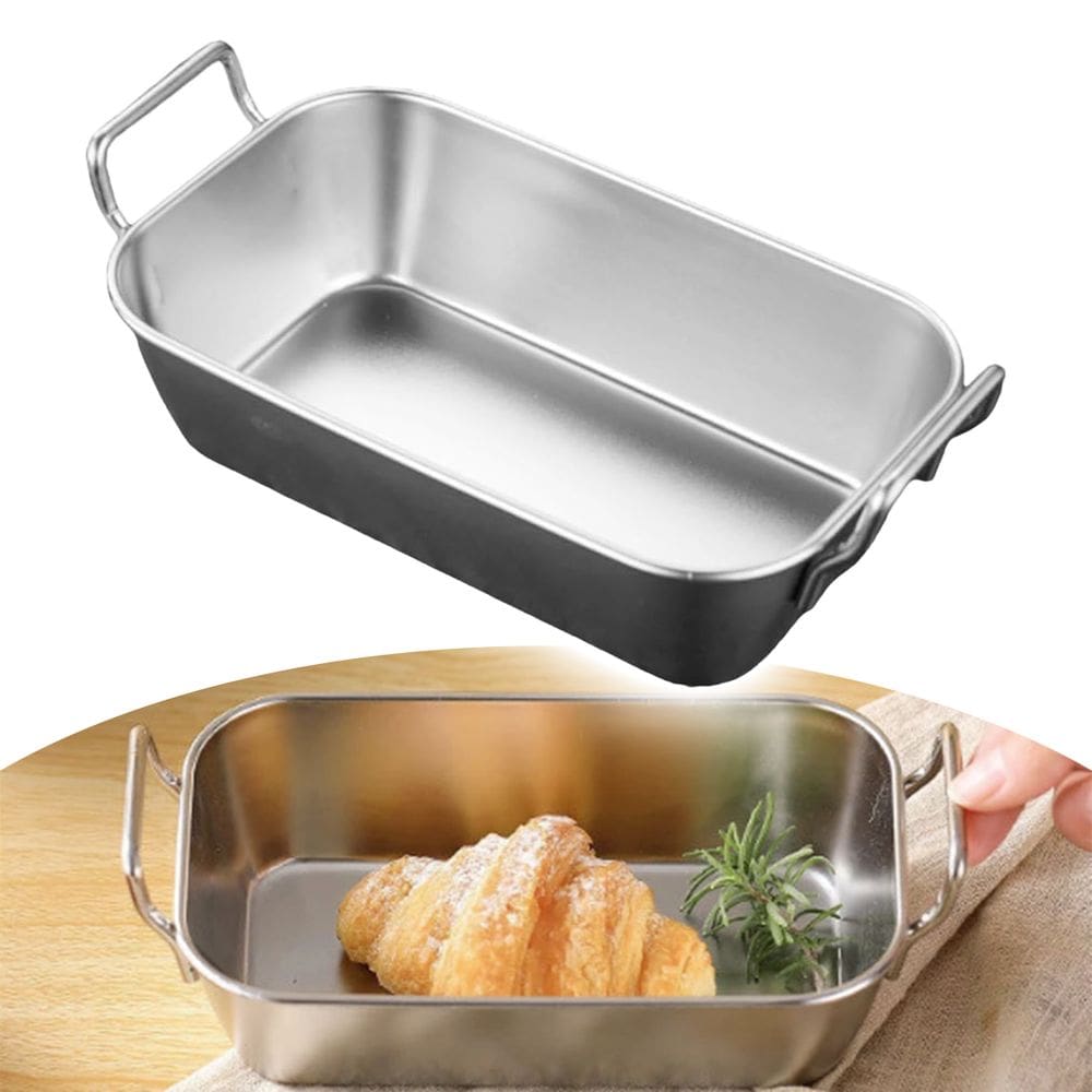 Bandeja Retangular Aço Inox com Alça Mini Petisqueira