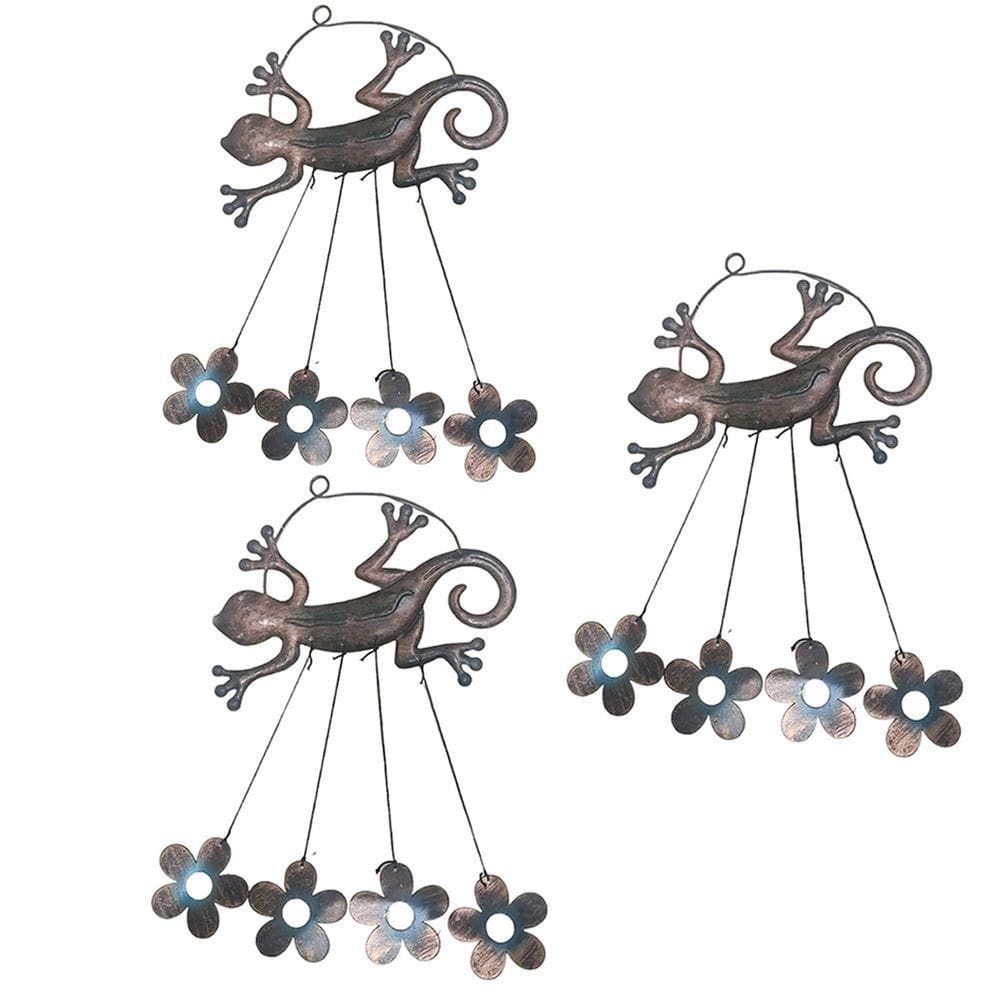 Sino Dos Ventos Lagarto Flores Kit 3 Unidades Jardim Varanda Enfeite Quintal Decoraçao Rustico