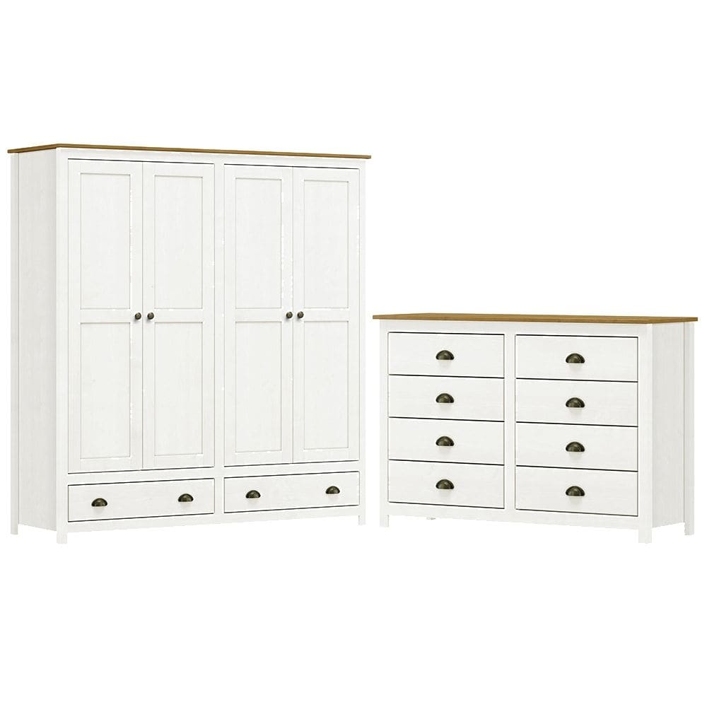 Guarda Roupa 4 PT Comoda 8 GV Madeira Maciça Branco Freijo Milani Store