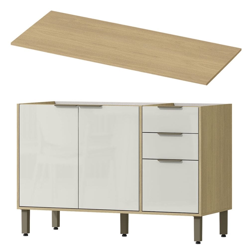 Balcao Pia Com Tampo 120 cm GLOR BGTG12 Castanho Off White MXM