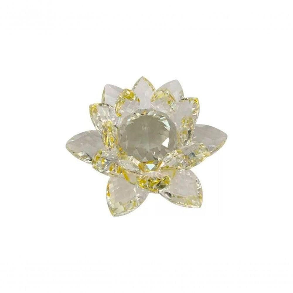 Enfeite Decoração De Cristal Vidro Flor De Lotus Para Sala Quarto Cristaleira Pequeno 8cm Amarelo